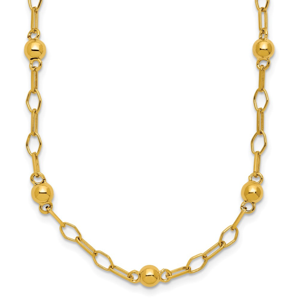 Sterling Silver Gold-tone pol. Beaded Link with 2in ext. Necklace