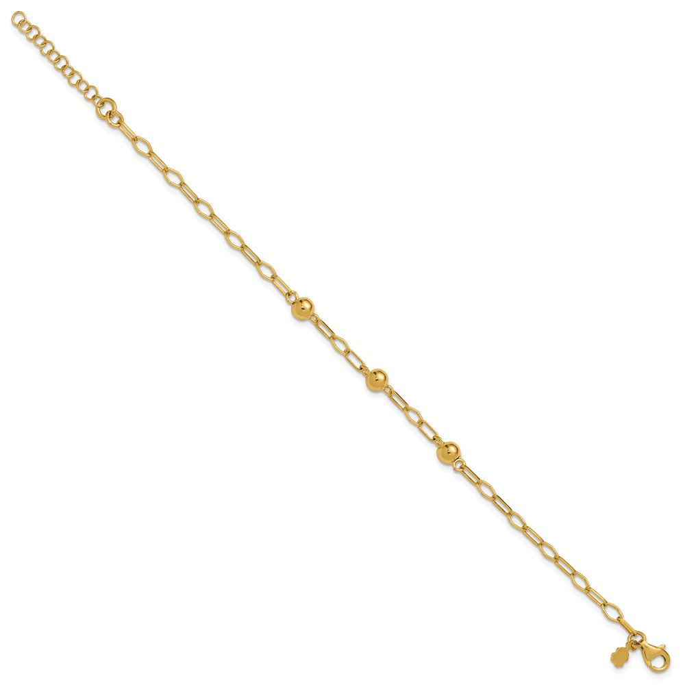 Sterling Silver Gold-tone pol. Beaded Link with 1in ext. Bracelet
