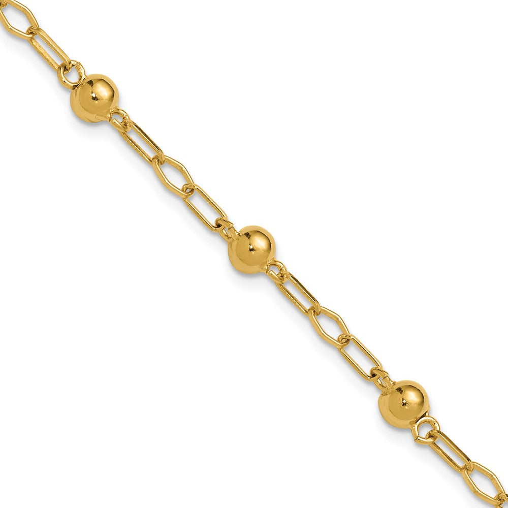 Sterling Silver Gold-tone pol. Beaded Link with 1in ext. Bracelet