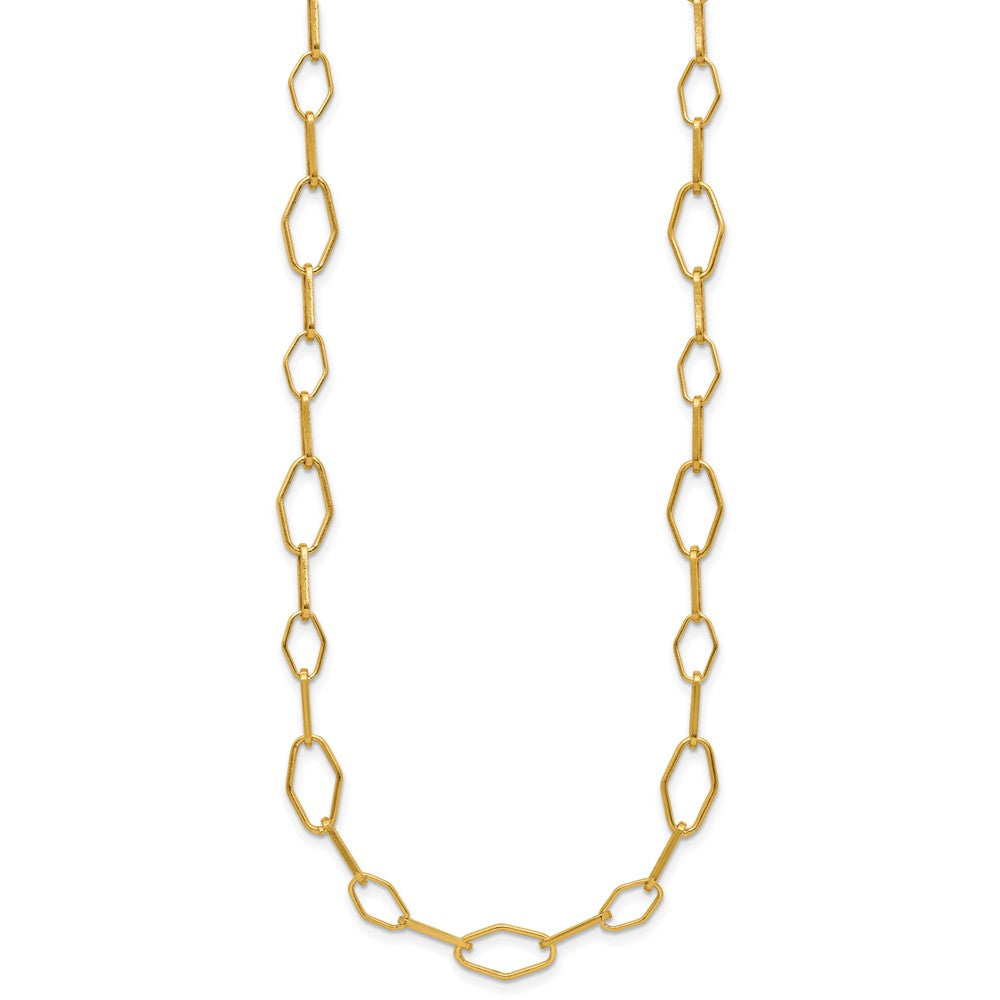 Sterling Silver Gold-tone pol. Fancy Link with 2in ext. Necklace