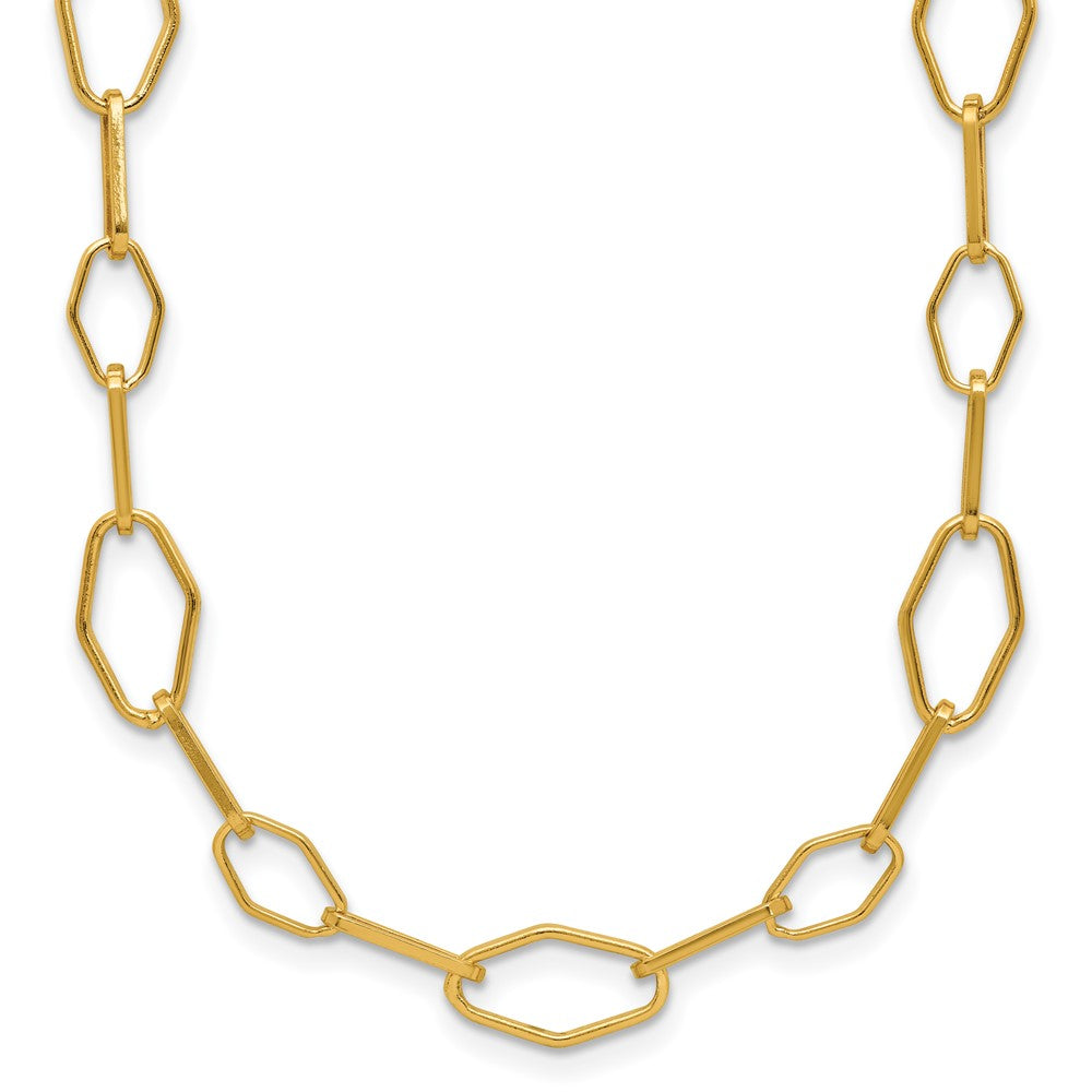 Sterling Silver Gold-tone pol. Fancy Link with 2in ext. Necklace