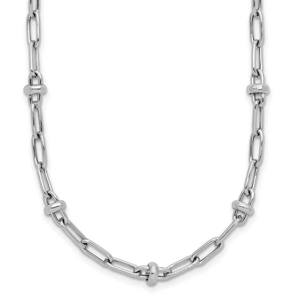 Sterling Silver Rhodium-plated Polished Fancy Link with 2in ext. Necklace