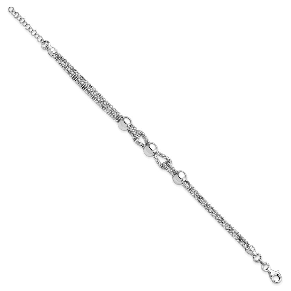 Sterling Silver Polished 4 Strand Beaded with 1in ext. Bracelet