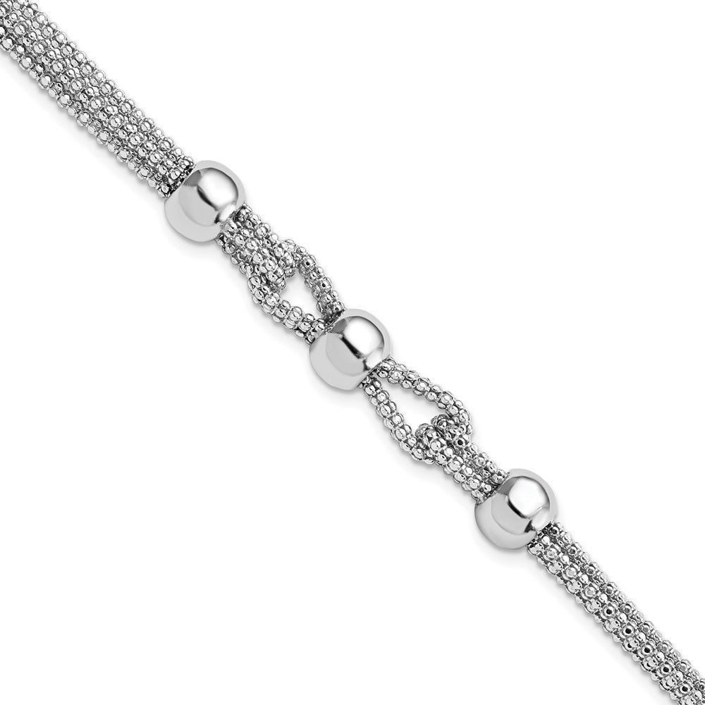 Sterling Silver Polished 4 Strand Beaded with 1in ext. Bracelet
