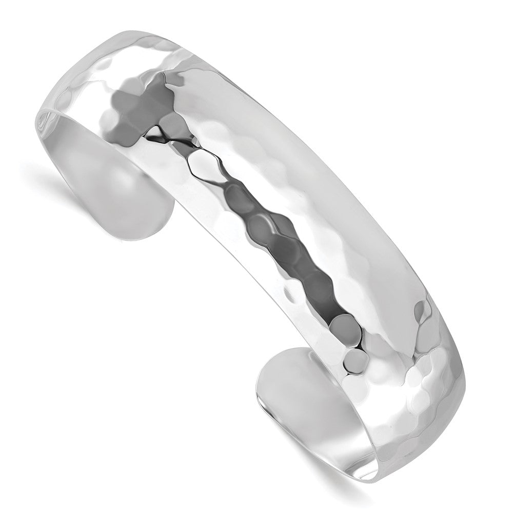 Sterling Silver Rhodium-plated Polished Hammered Slip-on Bangle
