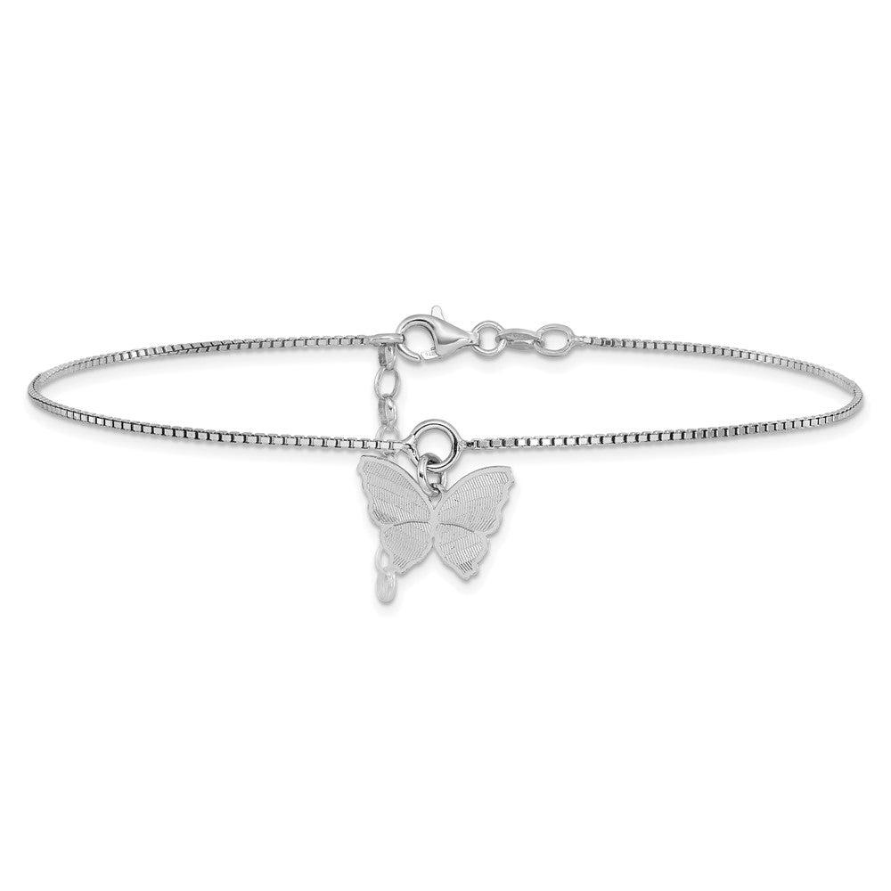 SS RH-plt Polished & Textured Butterfly with 1in ext. Anklet