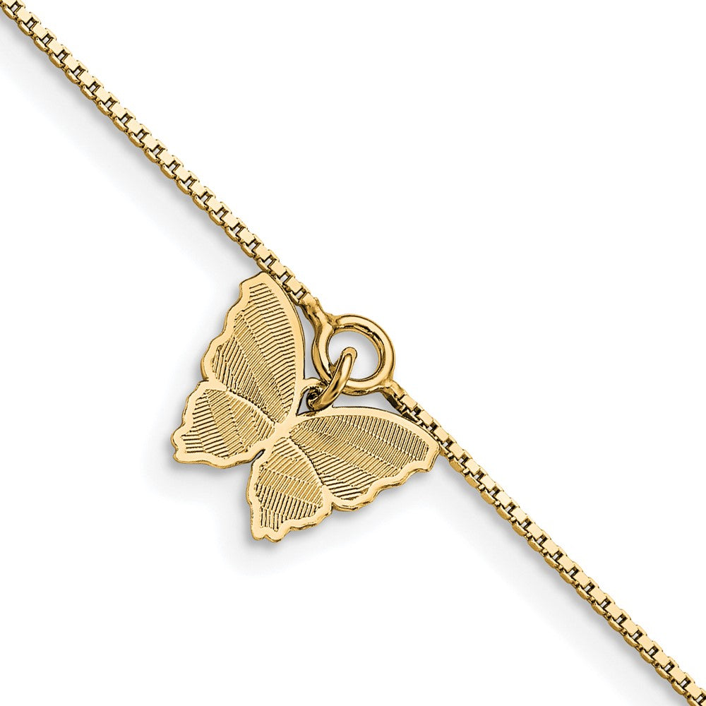 SS Gold-plt Polished & Textured Butterfly 9in Plus 1in ext. Anklet