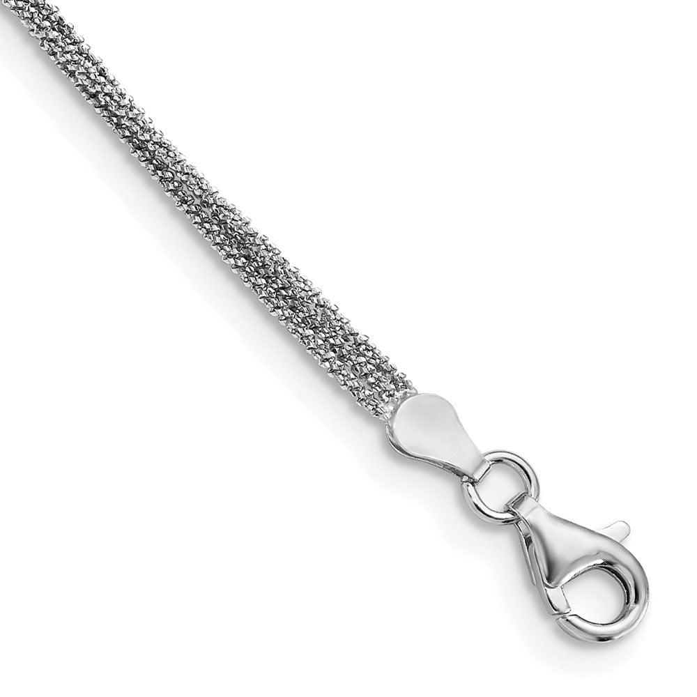 Sterling Silver Rhodium-plated Textured Three Strand with 1in ext. Anklet