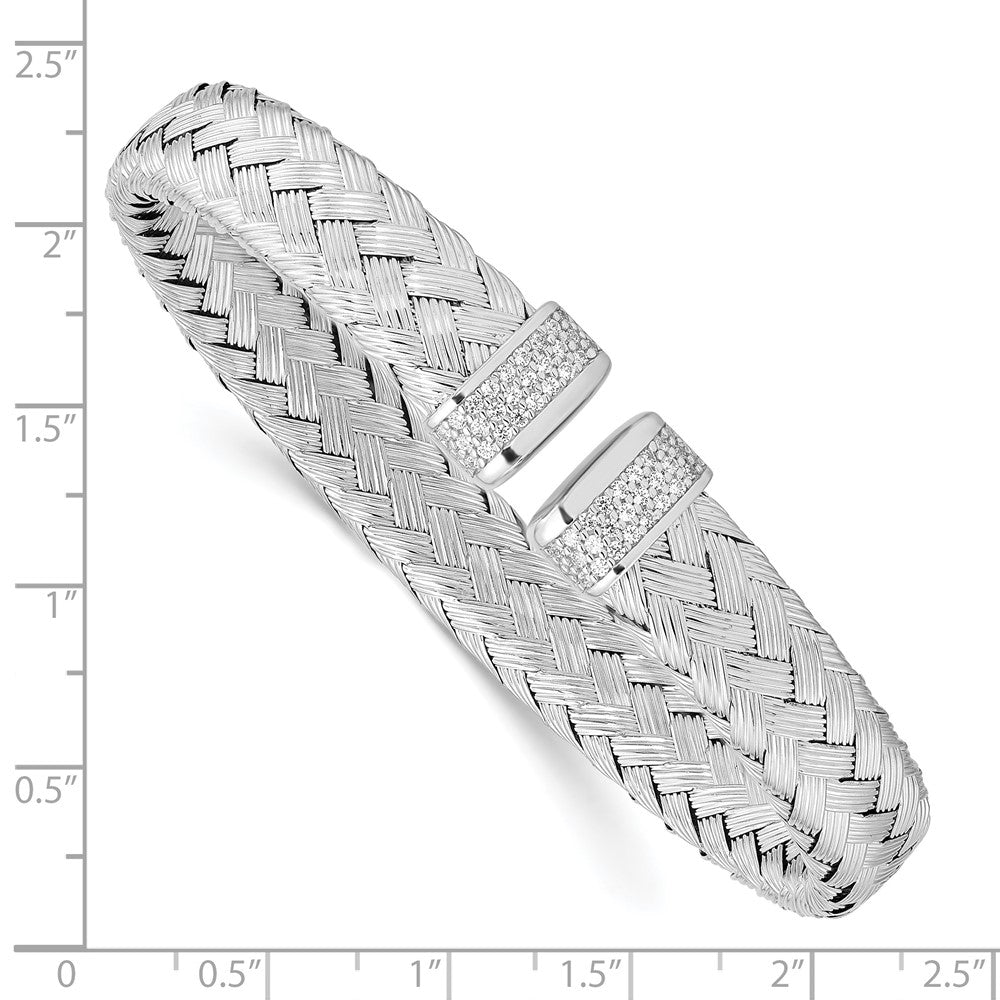 Sterling Silver Rhodium-plated CZ Woven Flexible Cuff