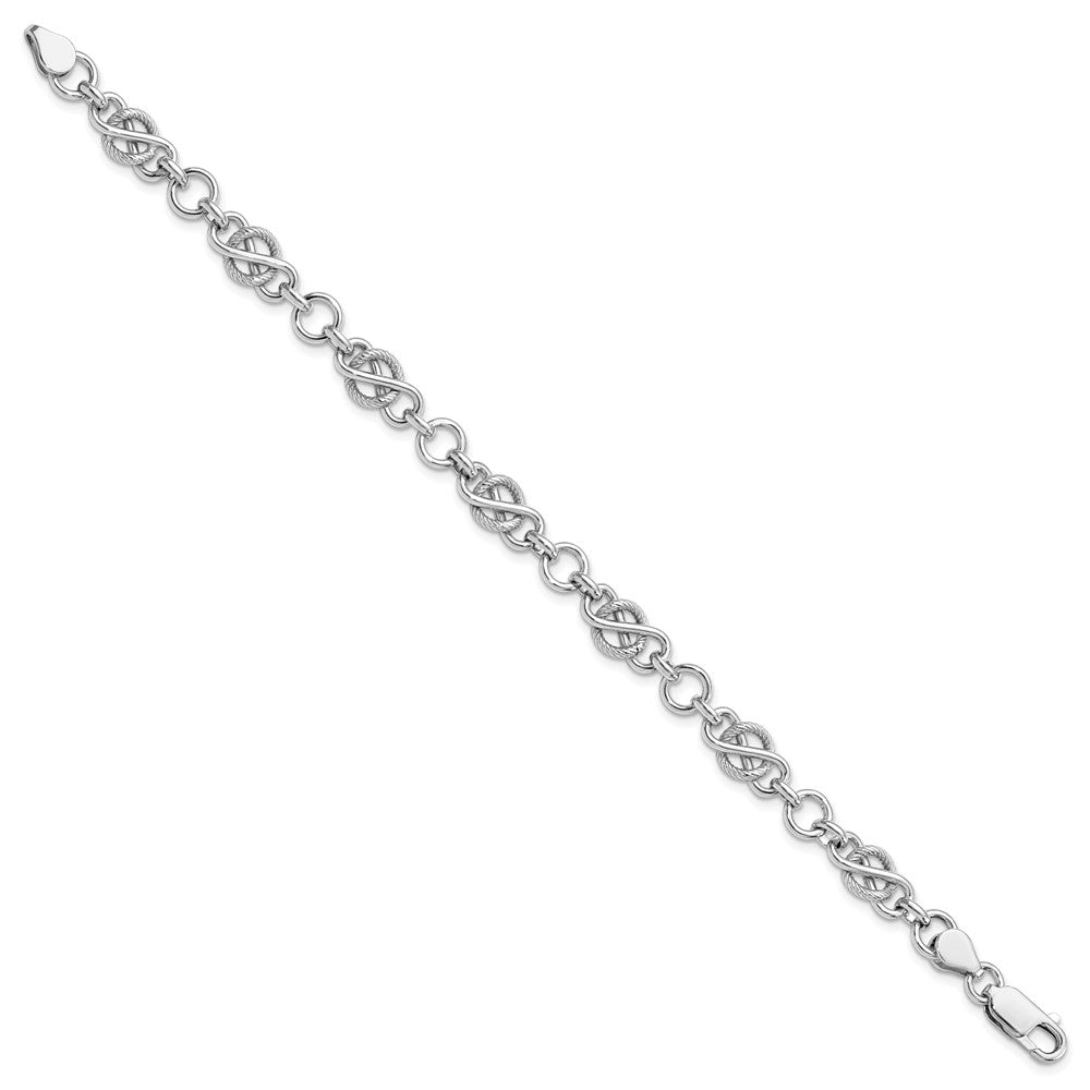 Sterling Silver Rhodium-plated Polished/Textured Bracelet