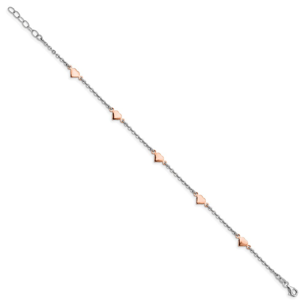 Sterling Silver RH and Gold-plated Heart 9in with 1in ext. Anklet