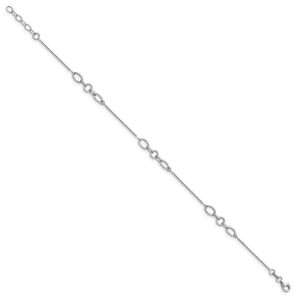 Sterling Silver Rhodium-plated Fancy Link 9 with 0.5in ext. Anklet
