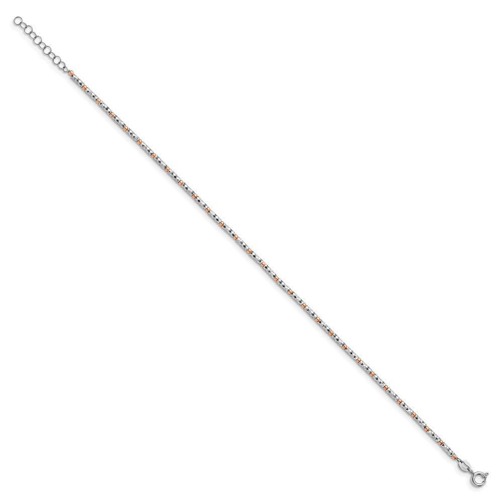 Sterling Silver Rose flash-plated Diamond-cut with 1in ext. Anklet