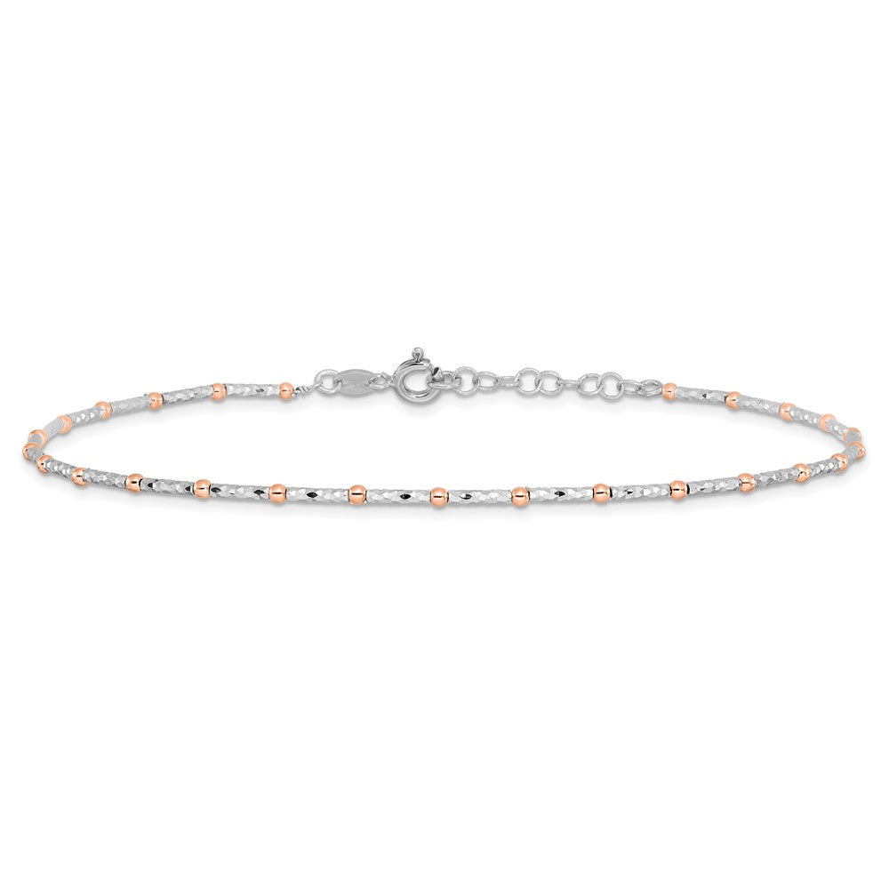 Sterling Silver Rose flash-plated Diamond-cut with 1in ext. Anklet