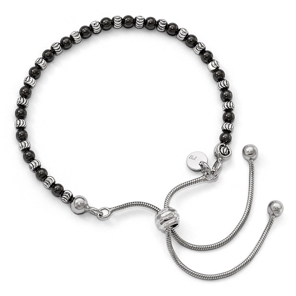 Sterling Silver Ruthenium-plated Diamond-cut Adjustable Bracelet