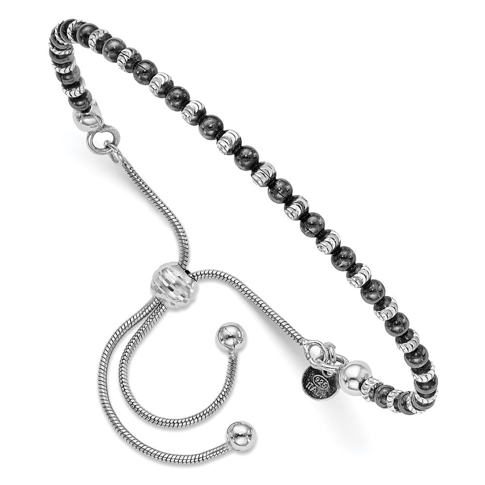 Sterling Silver Ruthenium-plated Diamond-cut Adjustable Bracelet