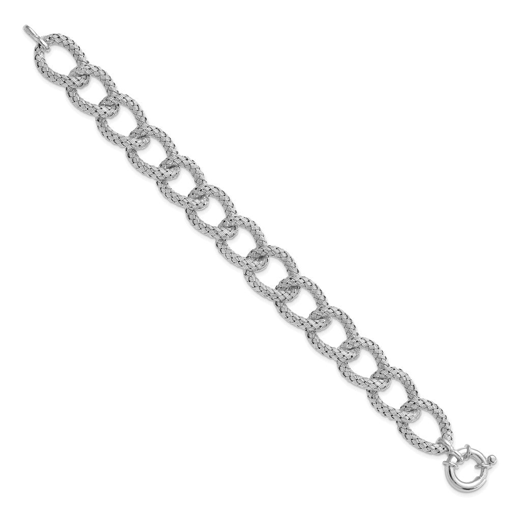Sterling Silver Rhodium-plated Polished Textured Bracelet