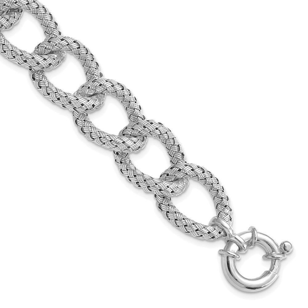 Sterling Silver Rhodium-plated Polished Textured Bracelet