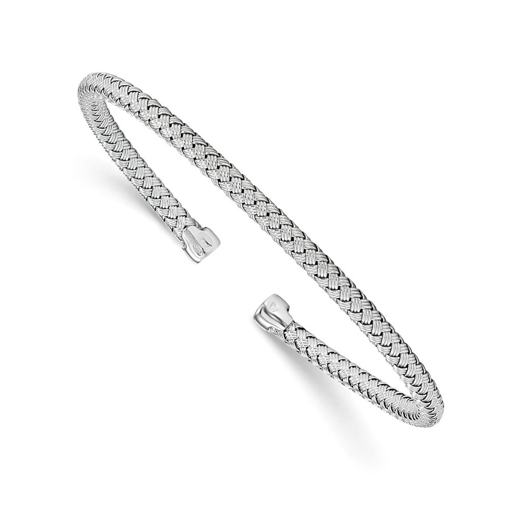 Sterling Silver Rhodium-plated Polished Woven Cuff Bangle