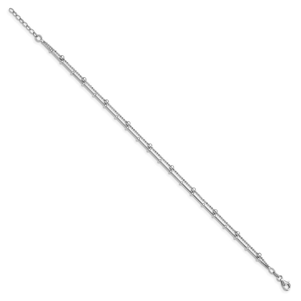Sterling Silver Rhodium-plated Double Strand with .5in ext. Anklet