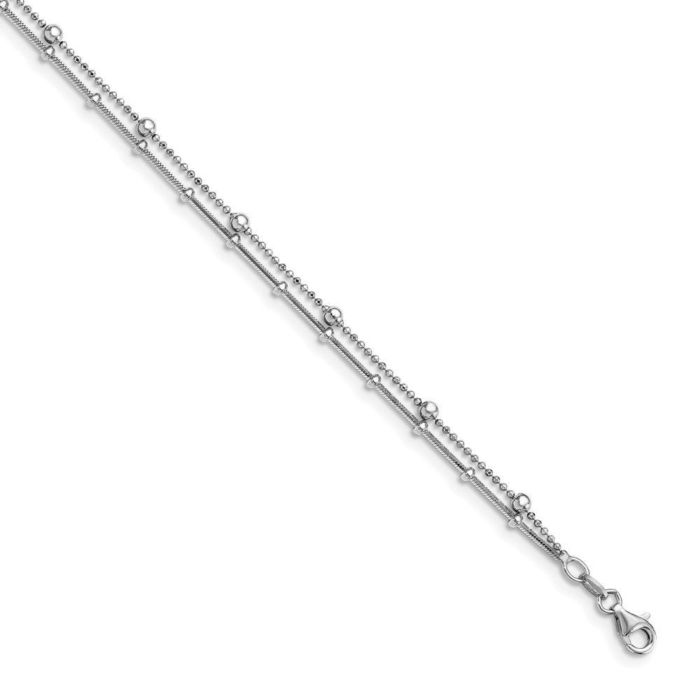 Sterling Silver Rhodium-plated Double Strand with .5in ext. Anklet