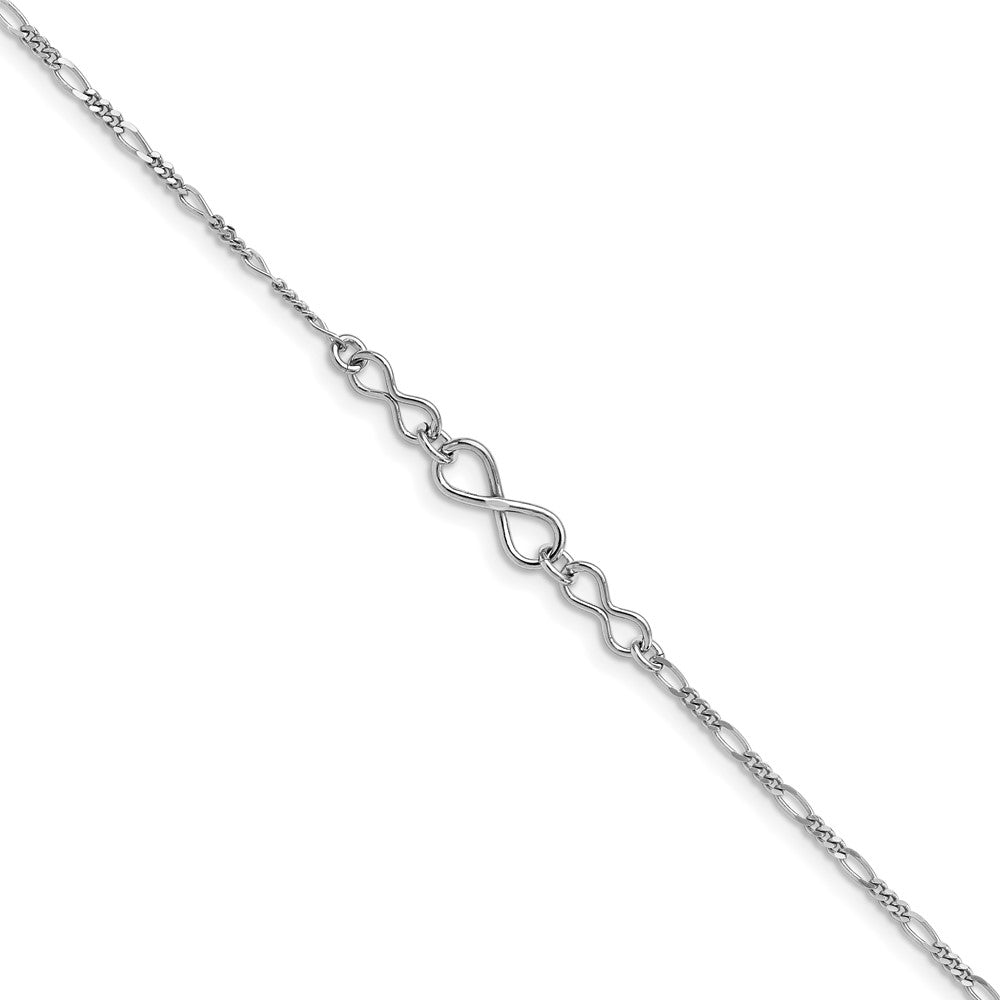 Sterling Silver Rhodium-plated Infinity with 1in ext. Anklet