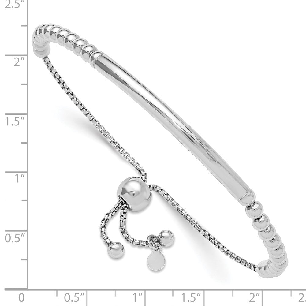 Sterling Silver Rhodium-plated Polished Beaded Adjustable Bracelet