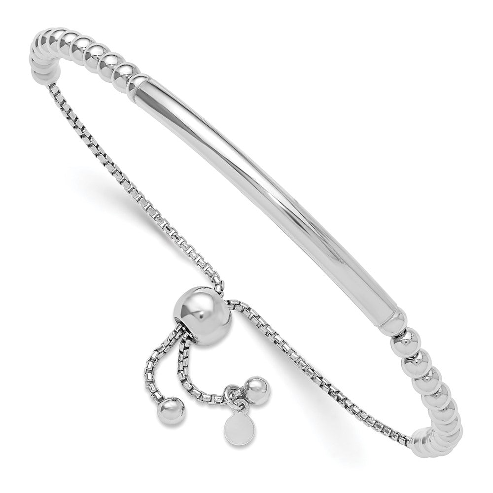 Sterling Silver Rhodium-plated Polished Beaded Adjustable Bracelet