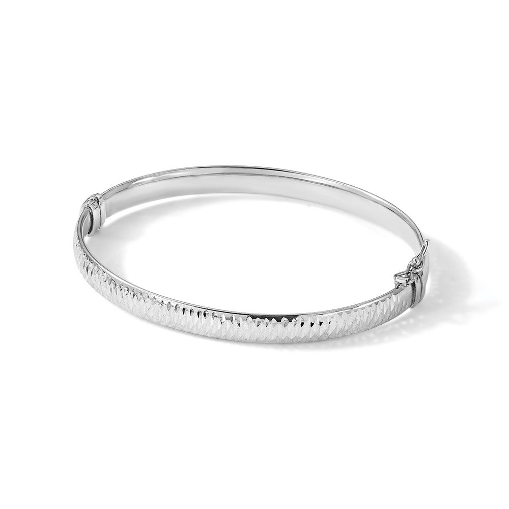 Sterling Silver Rhodium-plated Polished & Textured Bangle