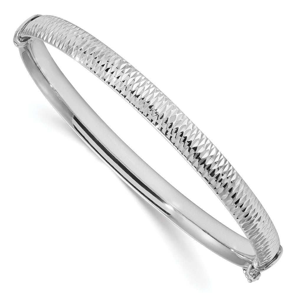 Sterling Silver Rhodium-plated Polished & Textured Bangle
