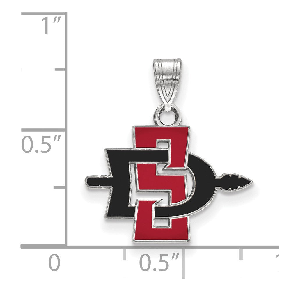 Sterling Silver Rhodium-plated San Diego State U. Small Enamel Pendant