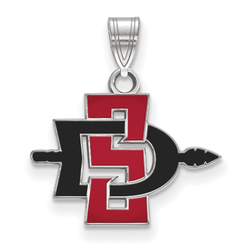Sterling Silver Rhodium-plated San Diego State U. Small Enamel Pendant