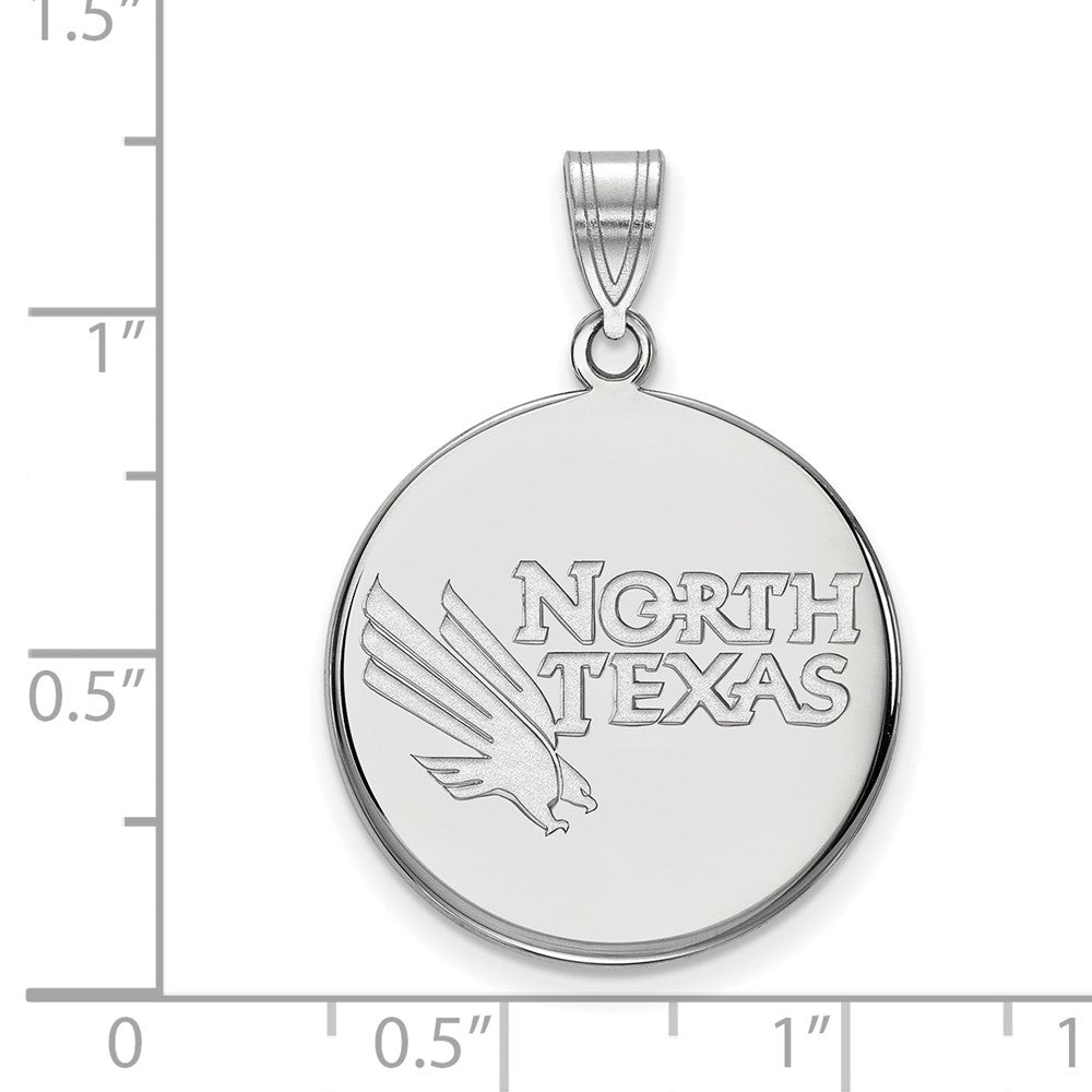 Sterling Silver Rhodium-plated University of North Texas Large Disc Pendant