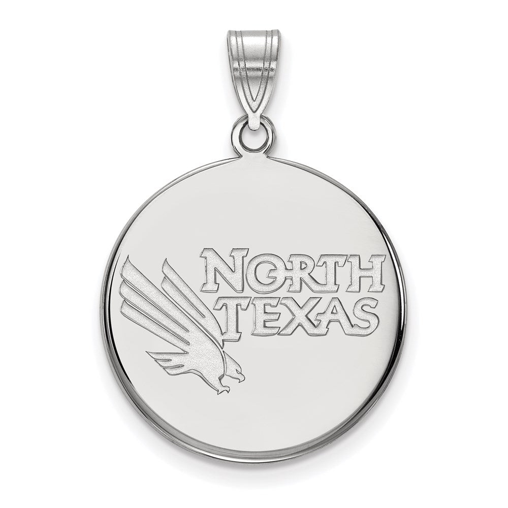 Sterling Silver Rhodium-plated University of North Texas Large Disc Pendant