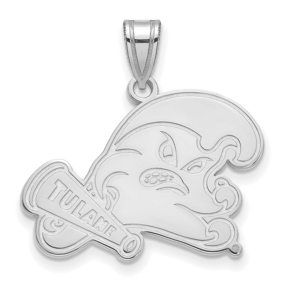 Sterling Silver Rhodium-plated Tulane University Large Pendant