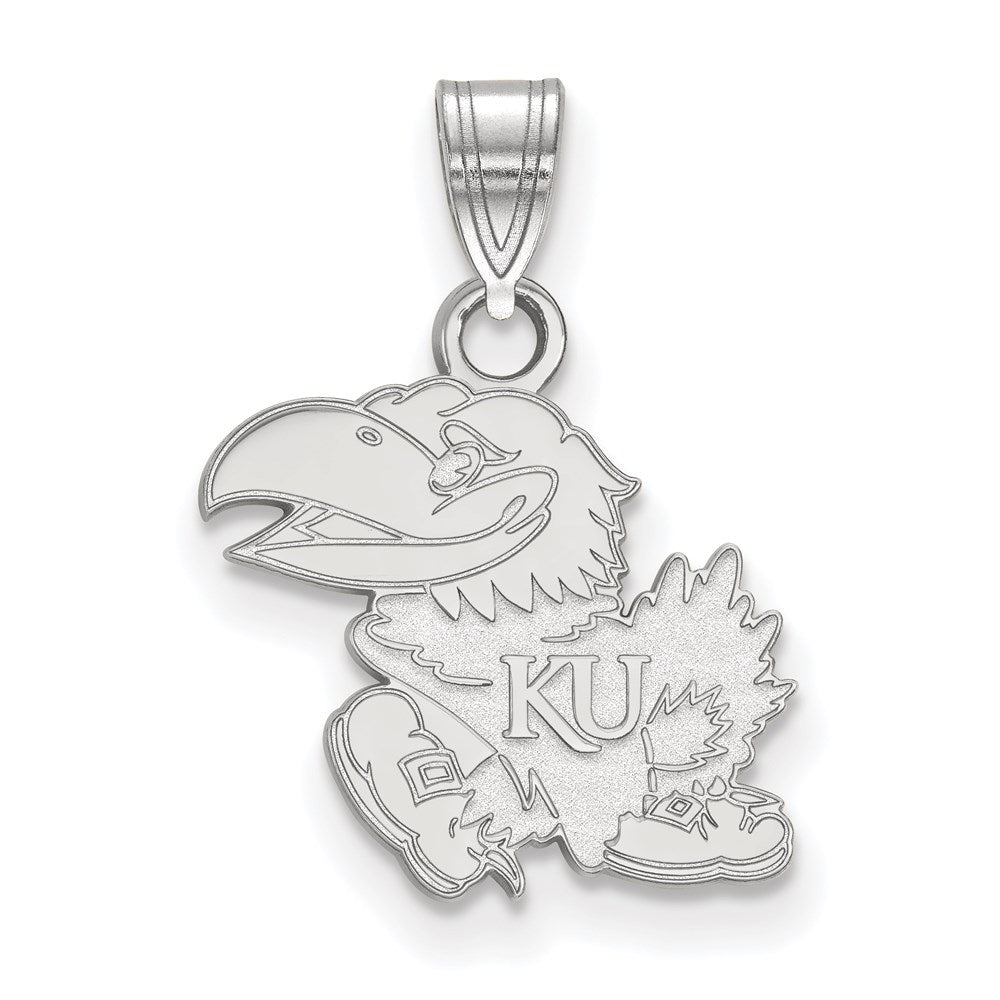 Sterling Silver Rhodium-plated University of Kansas Small Pendant