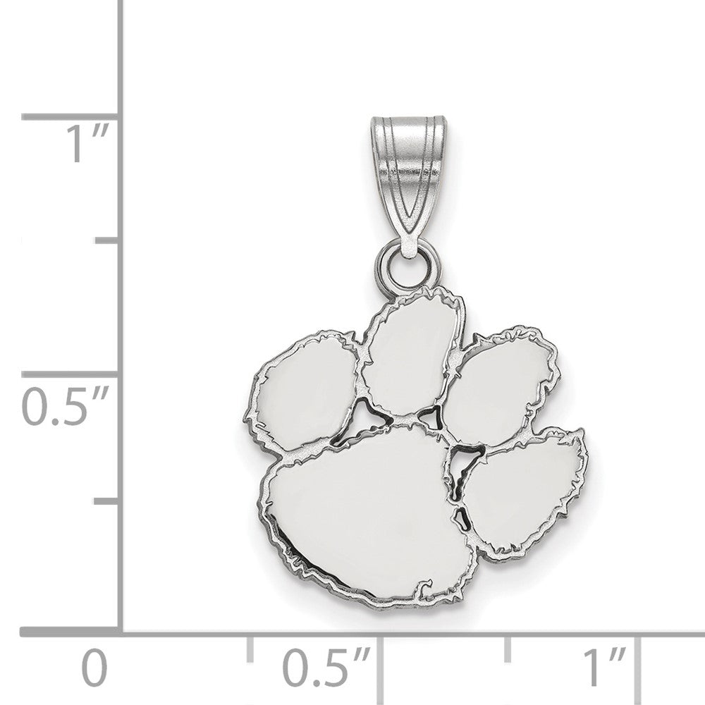 Sterling Silver Rhodium-plated Clemson University Medium Pendant