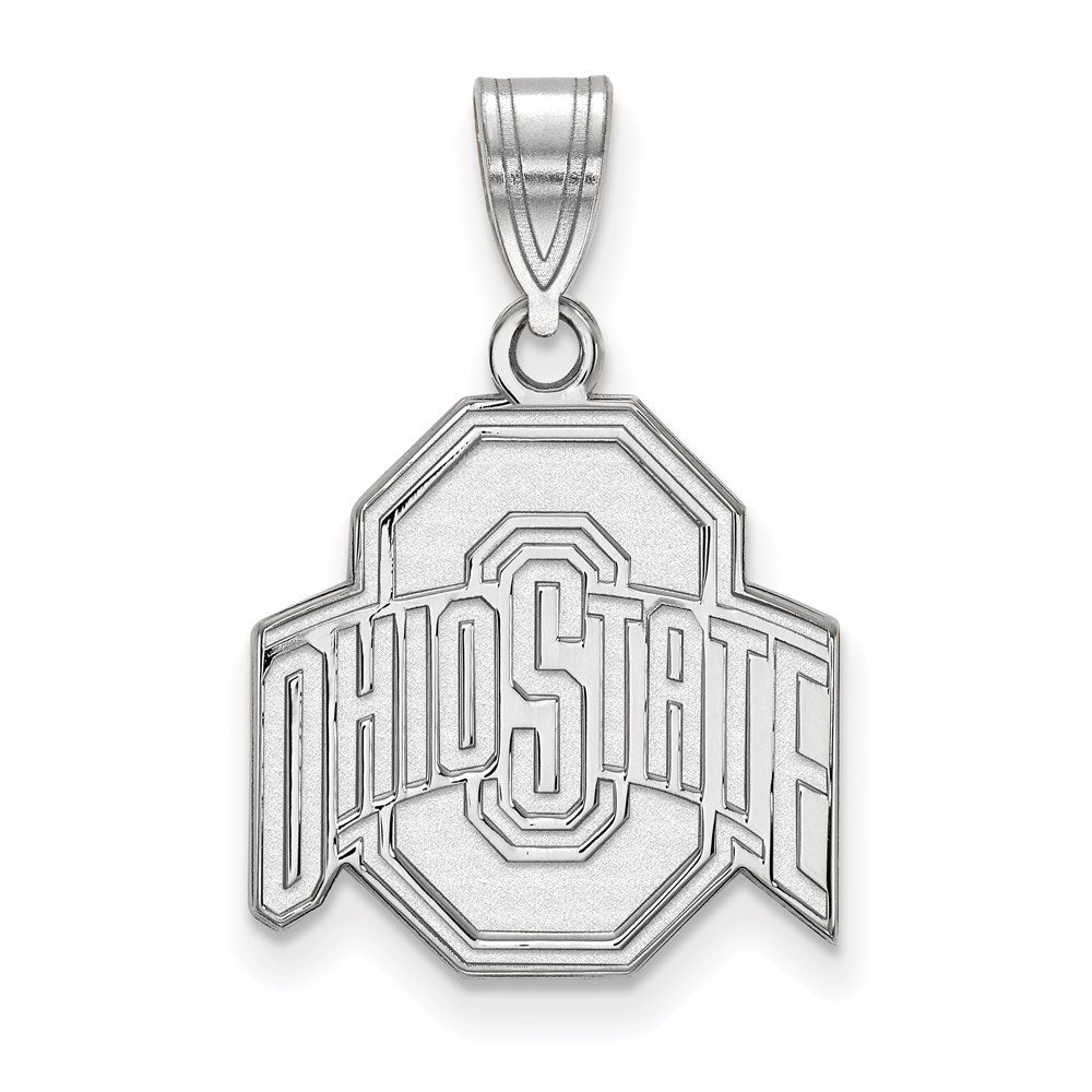Sterling Silver Rhodium-plated Ohio State University Medium Pendant