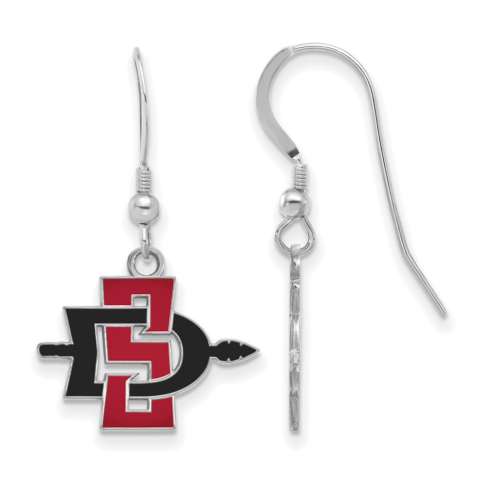 Sterling Silver Rhodium-plated San Diego State U. Enamel Dangle Earrings