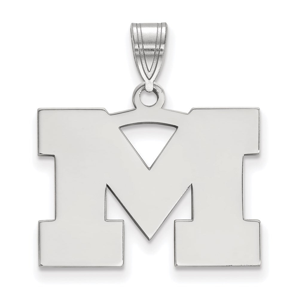 Sterling Silver Rhodium-plated University of Michigan Medium Pendant