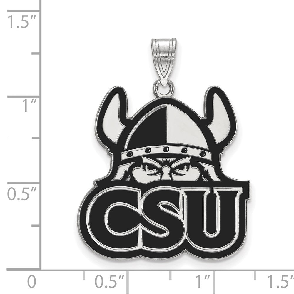 Sterling Silver Rhodium-plated Cleveland State U. XL Enamel Pendant