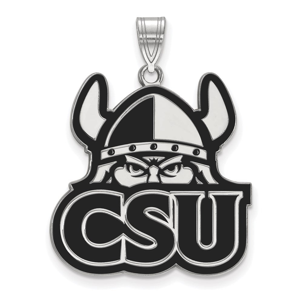 Sterling Silver Rhodium-plated Cleveland State U. XL Enamel Pendant