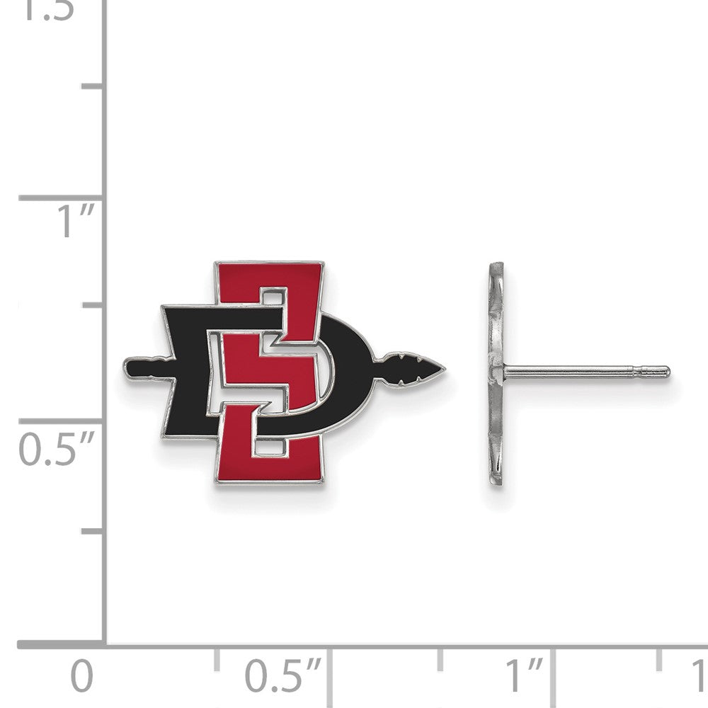 Sterling Silver Rhodium-plated San Diego State U. Enamel Post Earrings