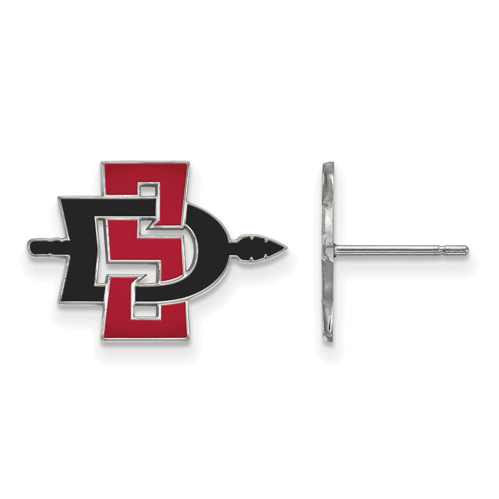 Sterling Silver Rhodium-plated San Diego State U. Enamel Post Earrings