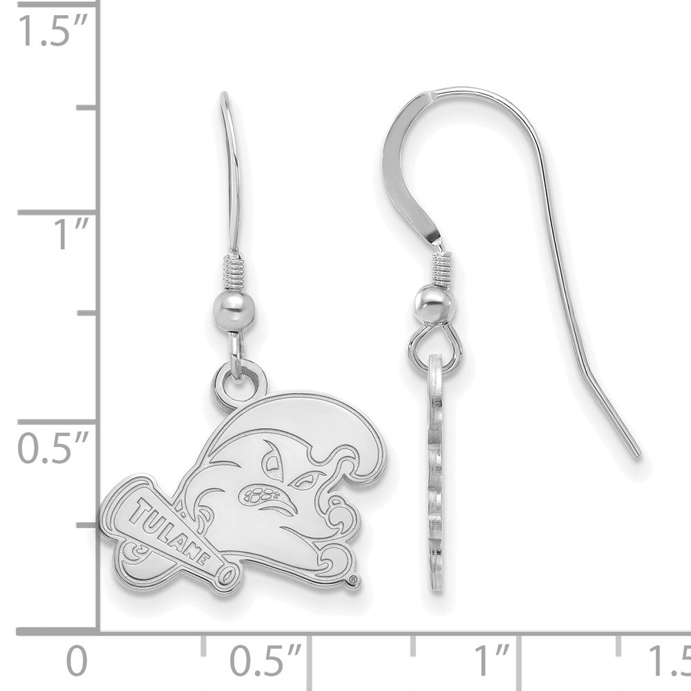 Sterling Silver Rhodium-plated Tulane University Small Dangle Earrings