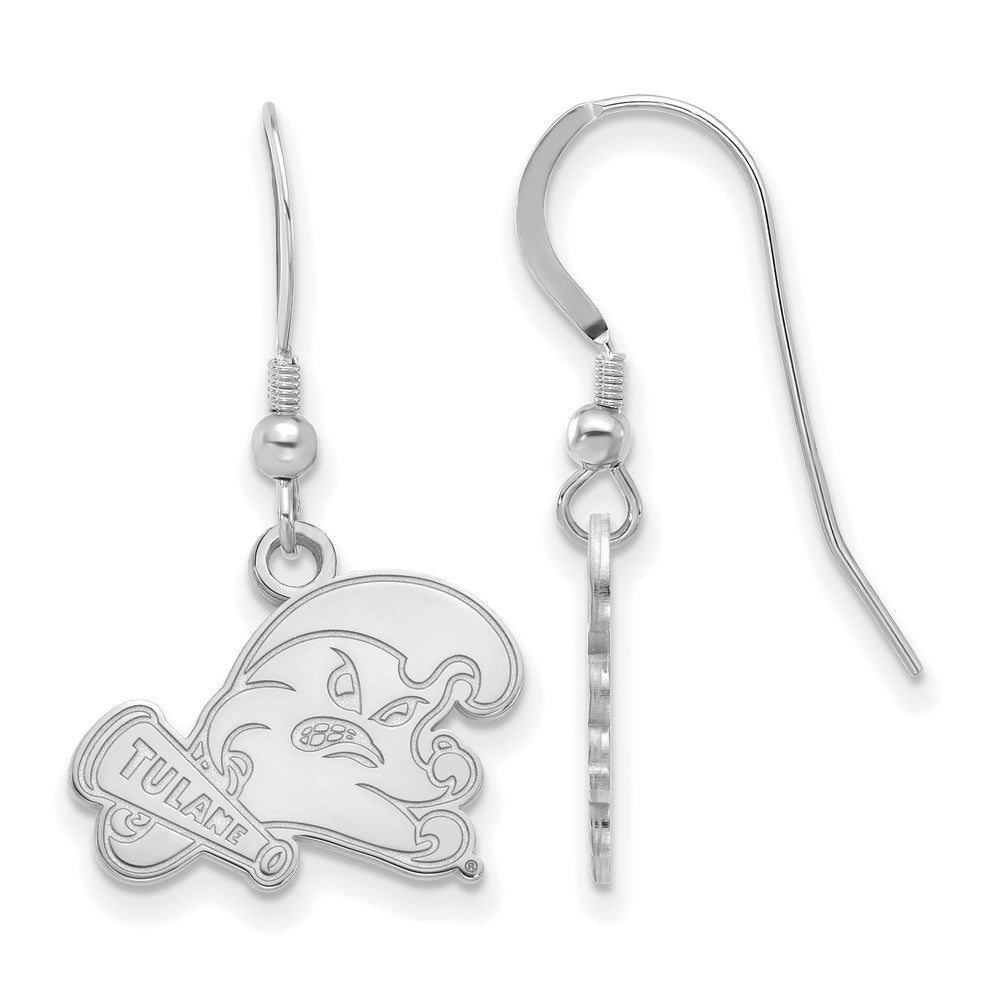 Sterling Silver Rhodium-plated Tulane University Small Dangle Earrings