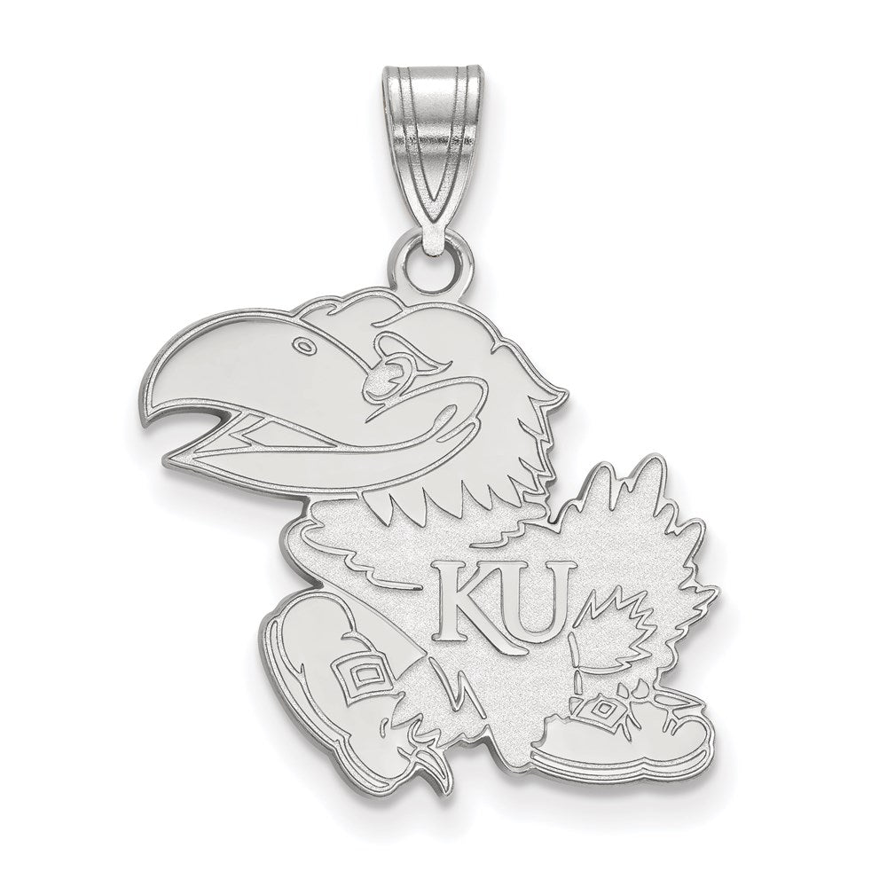 Sterling Silver Rhodium-plated University of Kansas Large Pendant