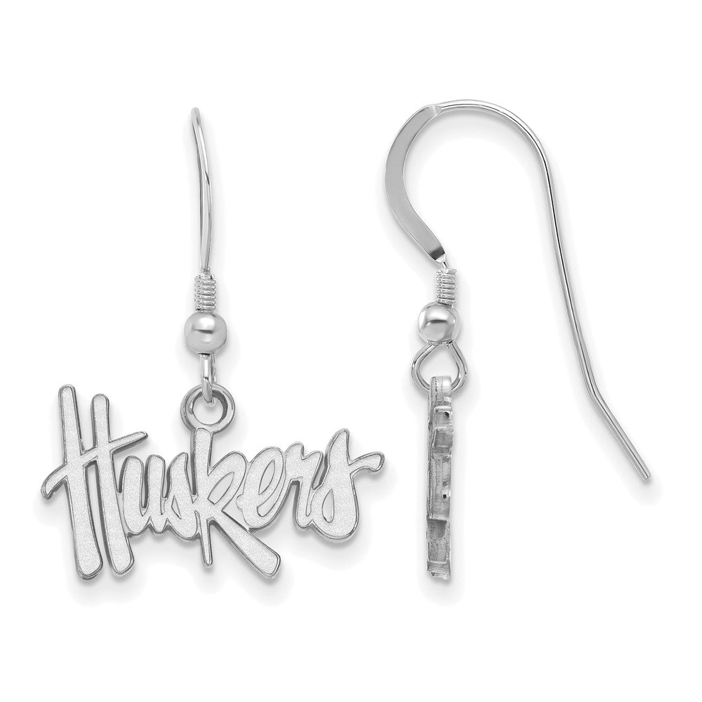 Sterling Silver Rhodium-plated Univ. of Nebraska Small Dangle Earrings