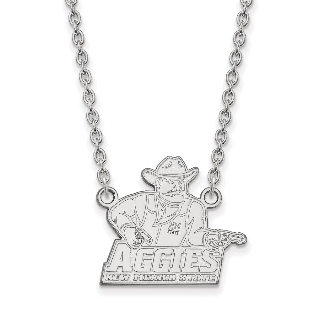 Sterling Silver Rhodium-plated New Mexico State U Large Pendant Necklace