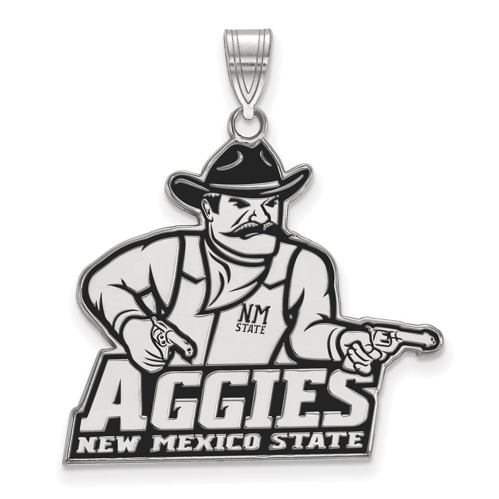 Sterling Silver Rhodium-plated New Mexico State U. XL Enamel Pendant